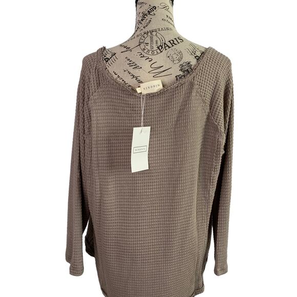 Ninexis Off shoulder Blouse waffle knit Polyester Top Long Sleeves Women L NEW - Picture 1 of 12